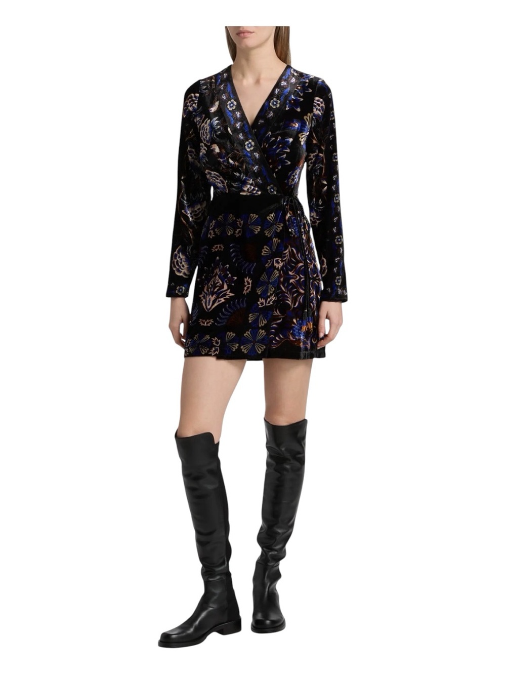 FARM RIO Arabesque Mix Scarves Velvet Wrap Minidress